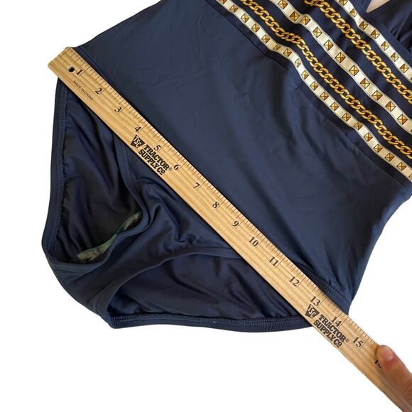 Michael Kors Halter One Piece Swimsuit - Chain Print‎ Border Navy Size 6 NWT - Picture 11 of 16